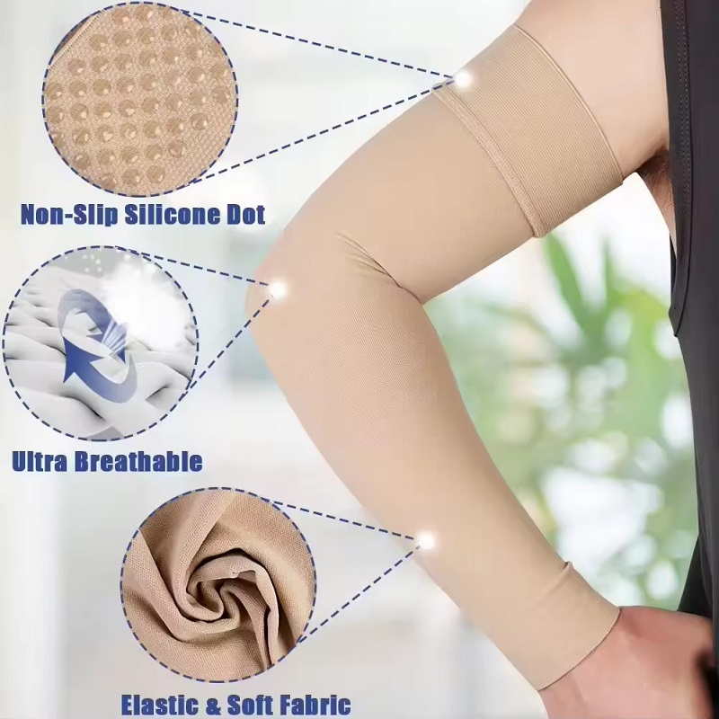 Knitted 20-30 mmHg Nylon Lymphedema Compression Arm Sleeves