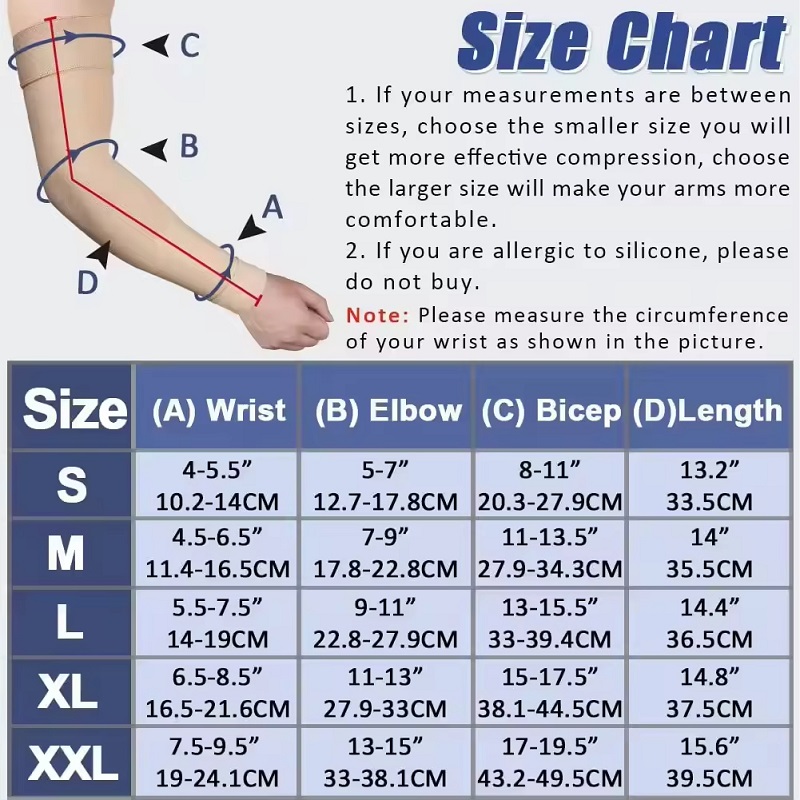 Knitted 20-30 mmHg Nylon Lymphedema Compression Arm Sleeves