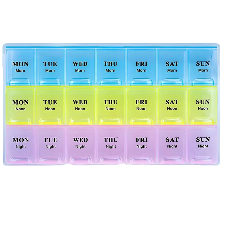 21-Compartment Pill Planner Monthly 3 Times a Day Storage Box Plastic Pill Box Medicine Tablet Organiser