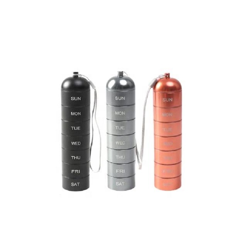 Daily Pill Case Aluminium Alloy Round Pill Box Waterproof Travel Portable Pill Organizer
