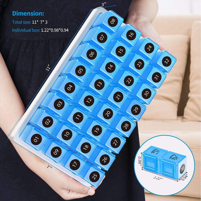 Monthly Pill Planner 31 Compartments Medicine Tablets Holder