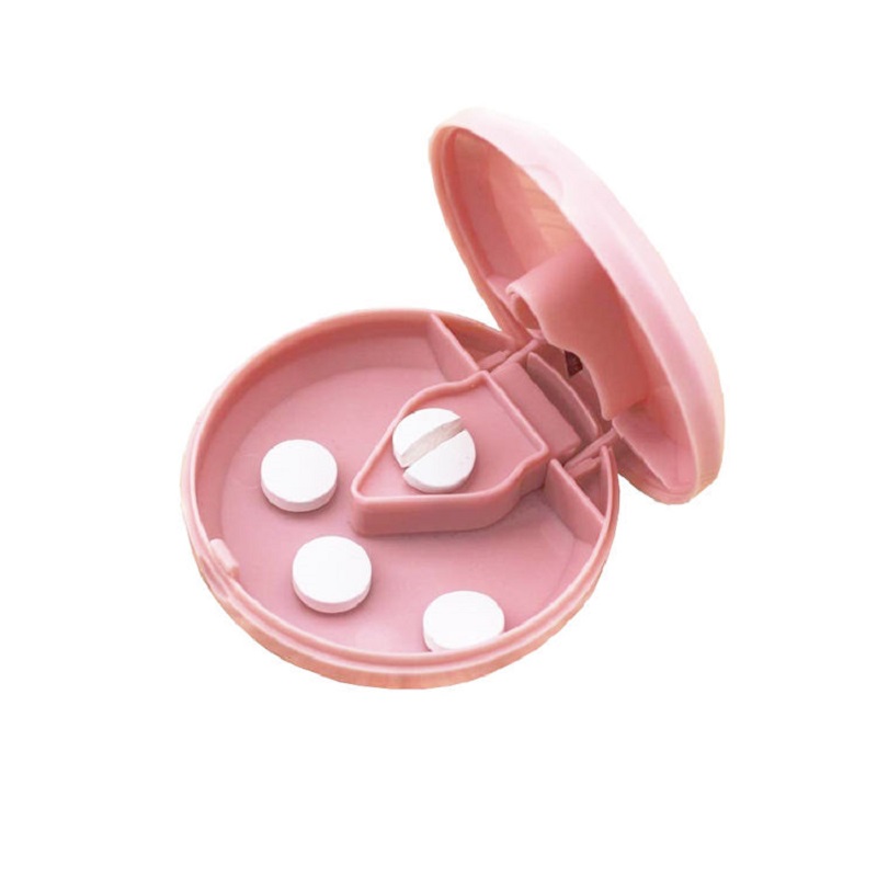 Mini Portable Pill Cutter Box Compact Travel Tablet Splitter