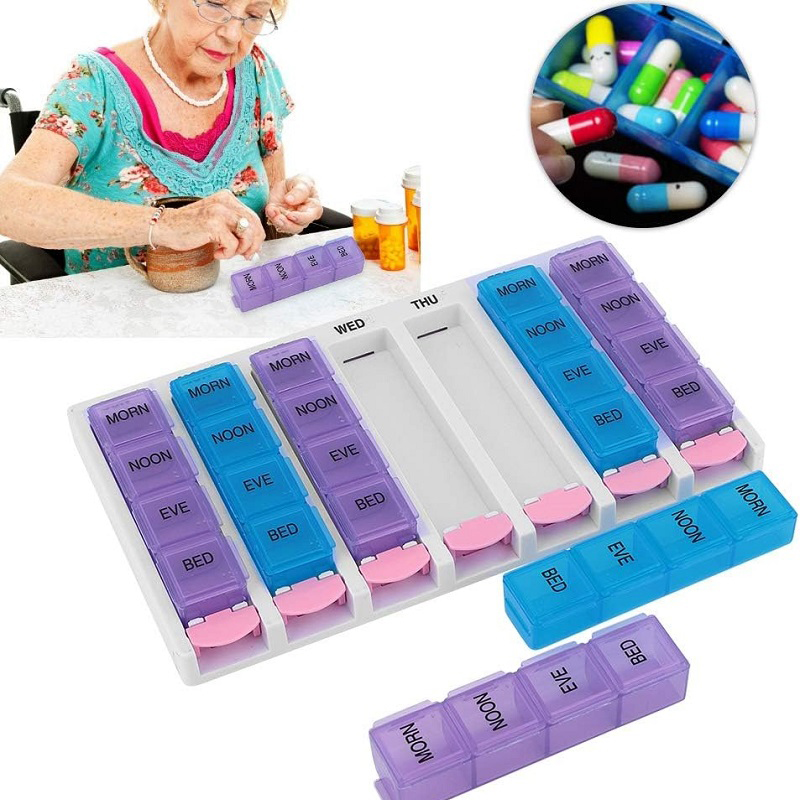 Pill Organizer 28 Compartments 7 Day Round Pill Case Tablet Sorter Box Stock Pill Box