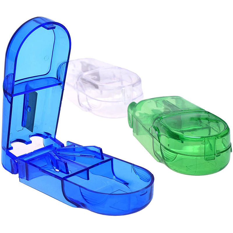 Mini Portable Pill Cutter Box Compact Travel Tablet Splitter