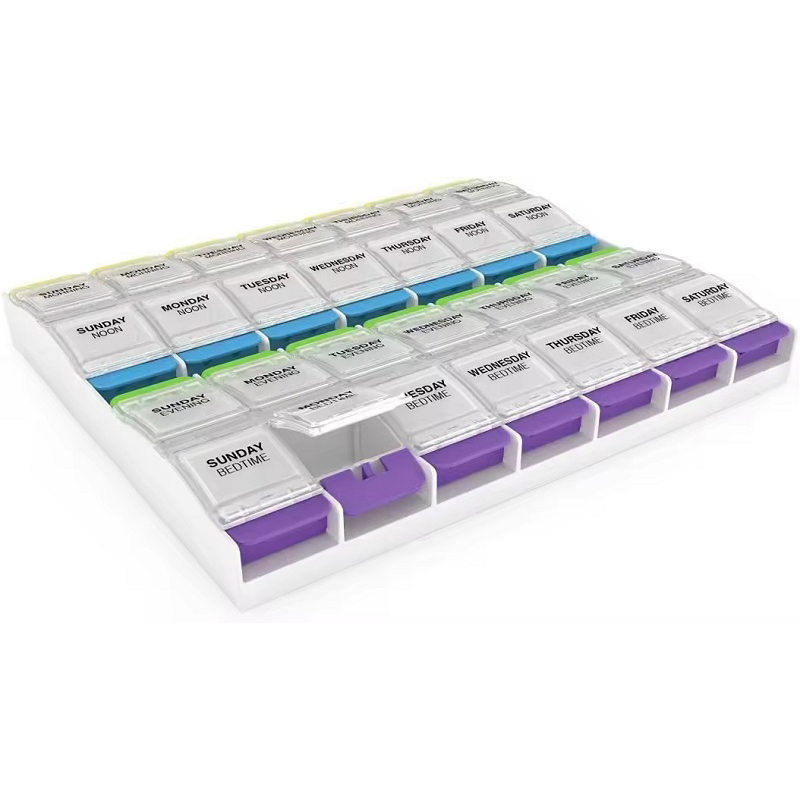 Weekly Pill Organizer 4 Times a Day Portable Pill Cases Box 7 Day Medicine Storage Box