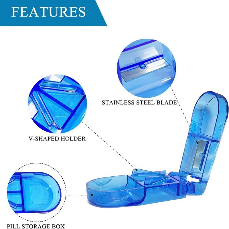 Mini Portable Pill Cutter Box Compact Travel Tablet Splitter