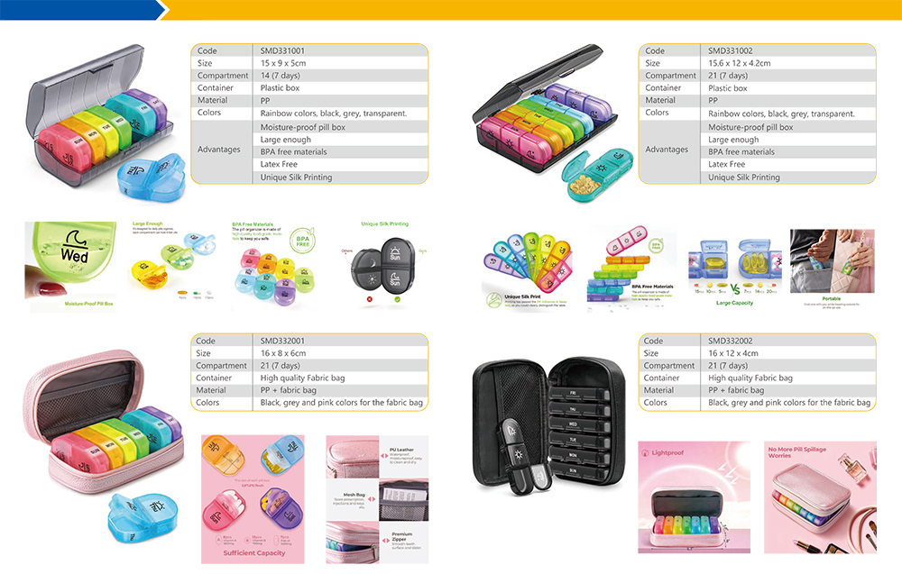 OEM Pill Box Personalized Weekly Pill Organizer Travel Healthcare Supply Custom Logo 