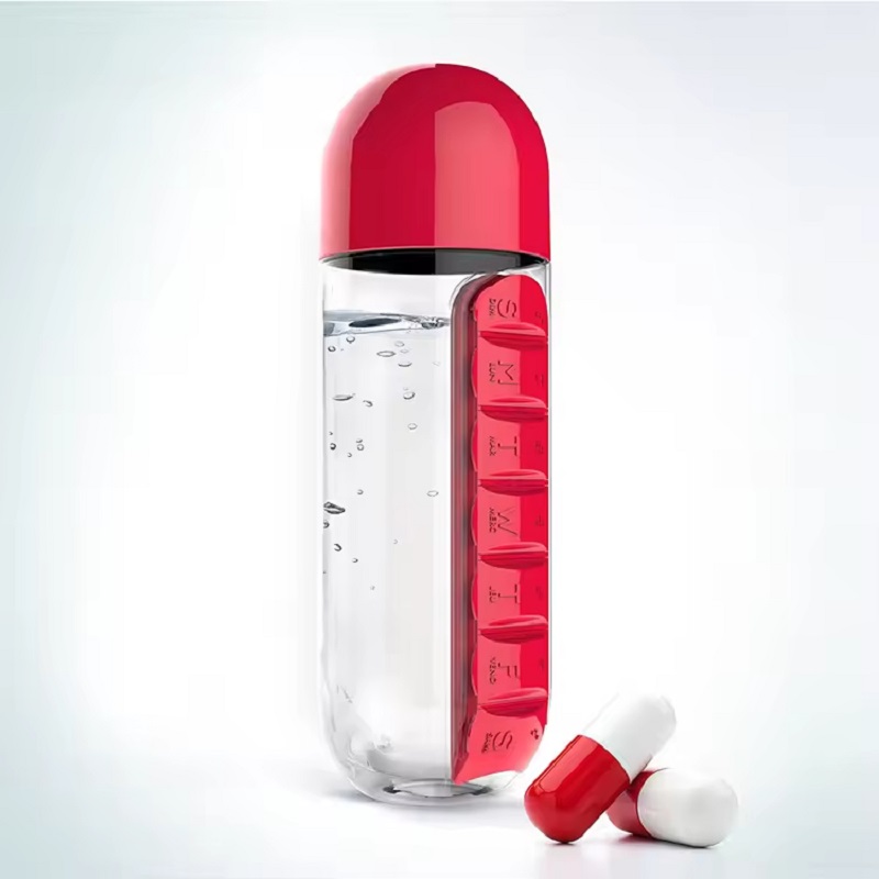 Water Bottle Weekly Pill Cup Case Travel Pill Bottle 7 Compartments Pill Organizer Box