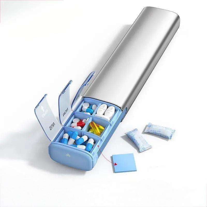 Pill Organizer Aluminum Pill Box Sealed First Aid Travel 7 Days Pill Container