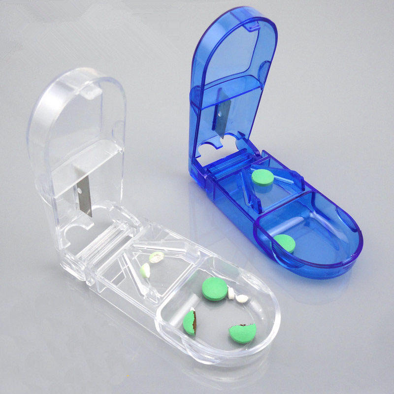 Mini Portable Pill Cutter Box Compact Travel Tablet Splitter