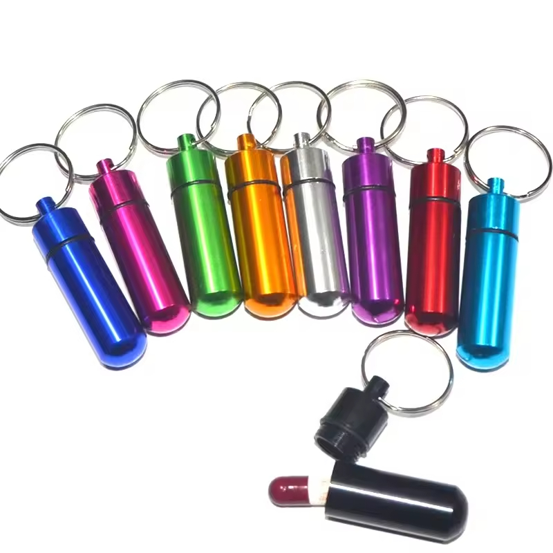 Keychain Pill Box Metallic Capsule Pill Container New Portable WaterProof Mini Aluminum Pill Case