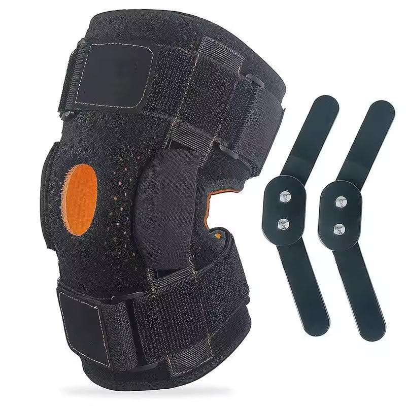 Wraparound Hinged Neoprene Knee Brace Open Patella Polycentric Hinges