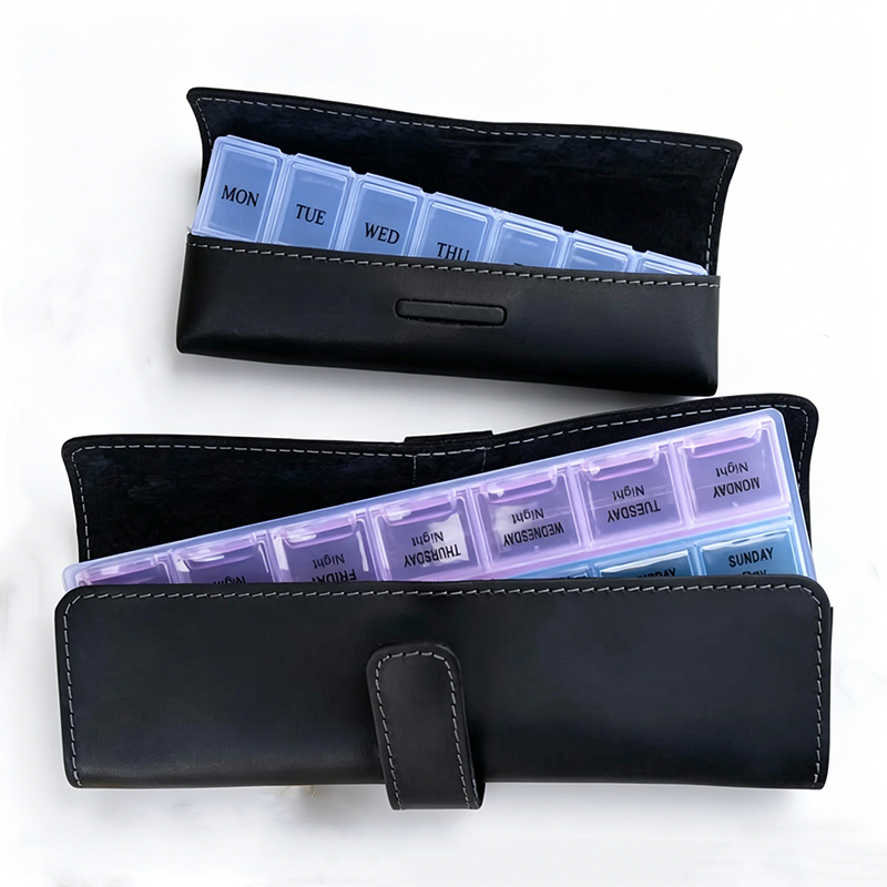 Leather Pill Organizer Pouch