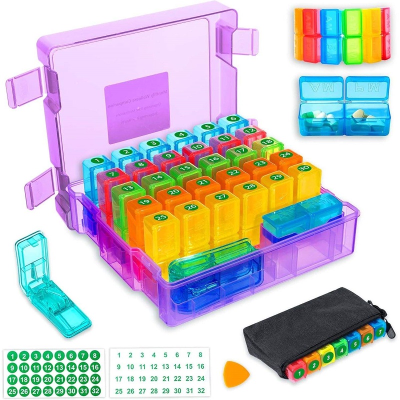 Monthly Large-Capacity Pill Organizer with Pouch / Carry Case